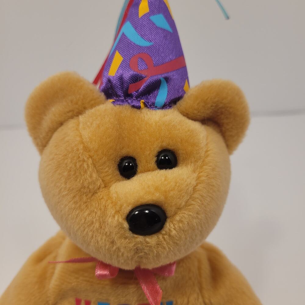 Ty Yellow Birthday Bear with Colorful Party Hat - Picture 6 of 7
